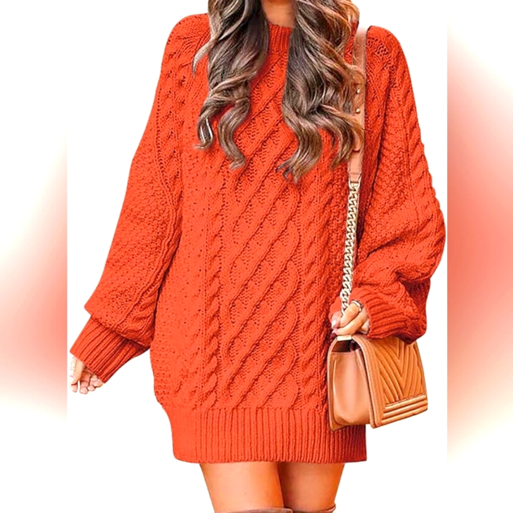 Women Fall Crewneck  Sweater Dress